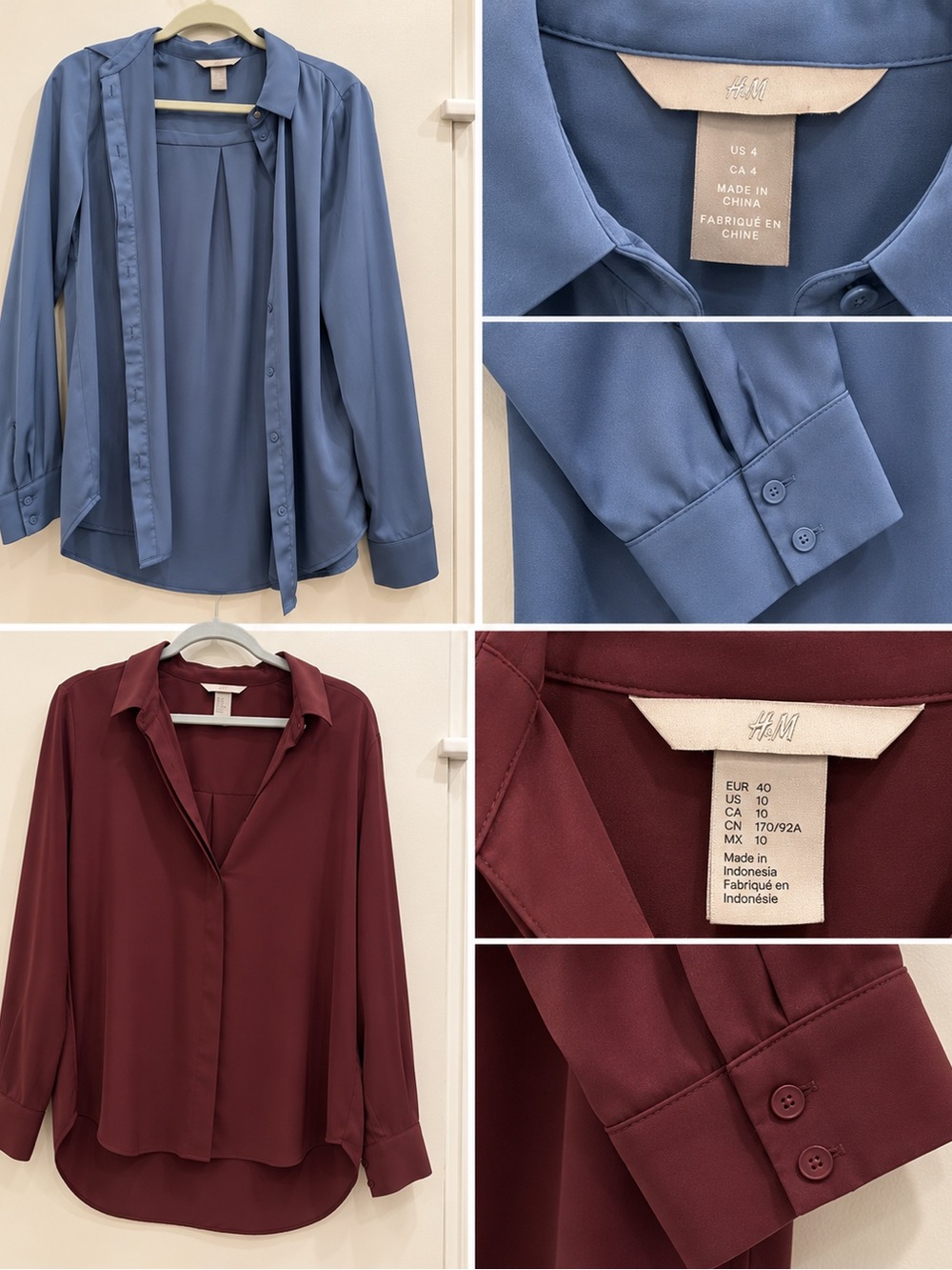 H&M Women's Button-Down Blouse bundle (x2) in Steel Blue and Burgundy